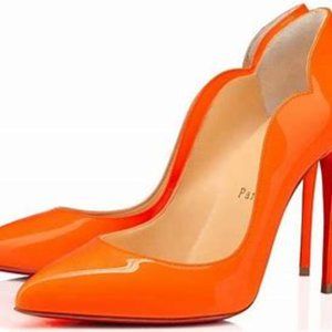 Christian Louboutin Hot Chick 100 Patent Fluo Fizz Orange Neon Heel Pump 39/ 8.5
